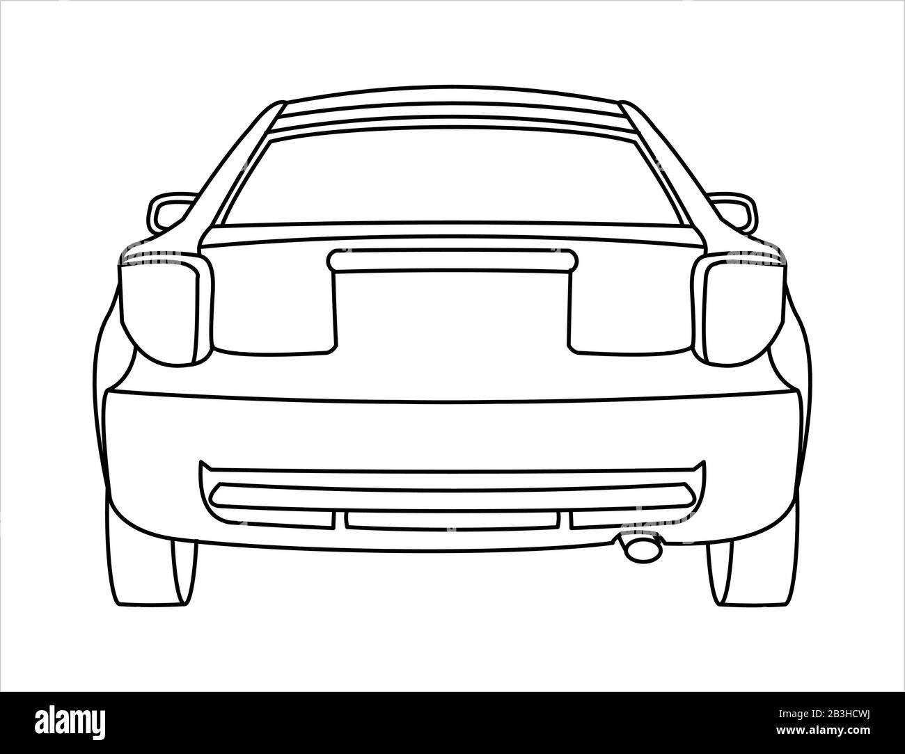 Pkw, Rückansicht. Schnelles Auto. Gliederung. Stock Vektor