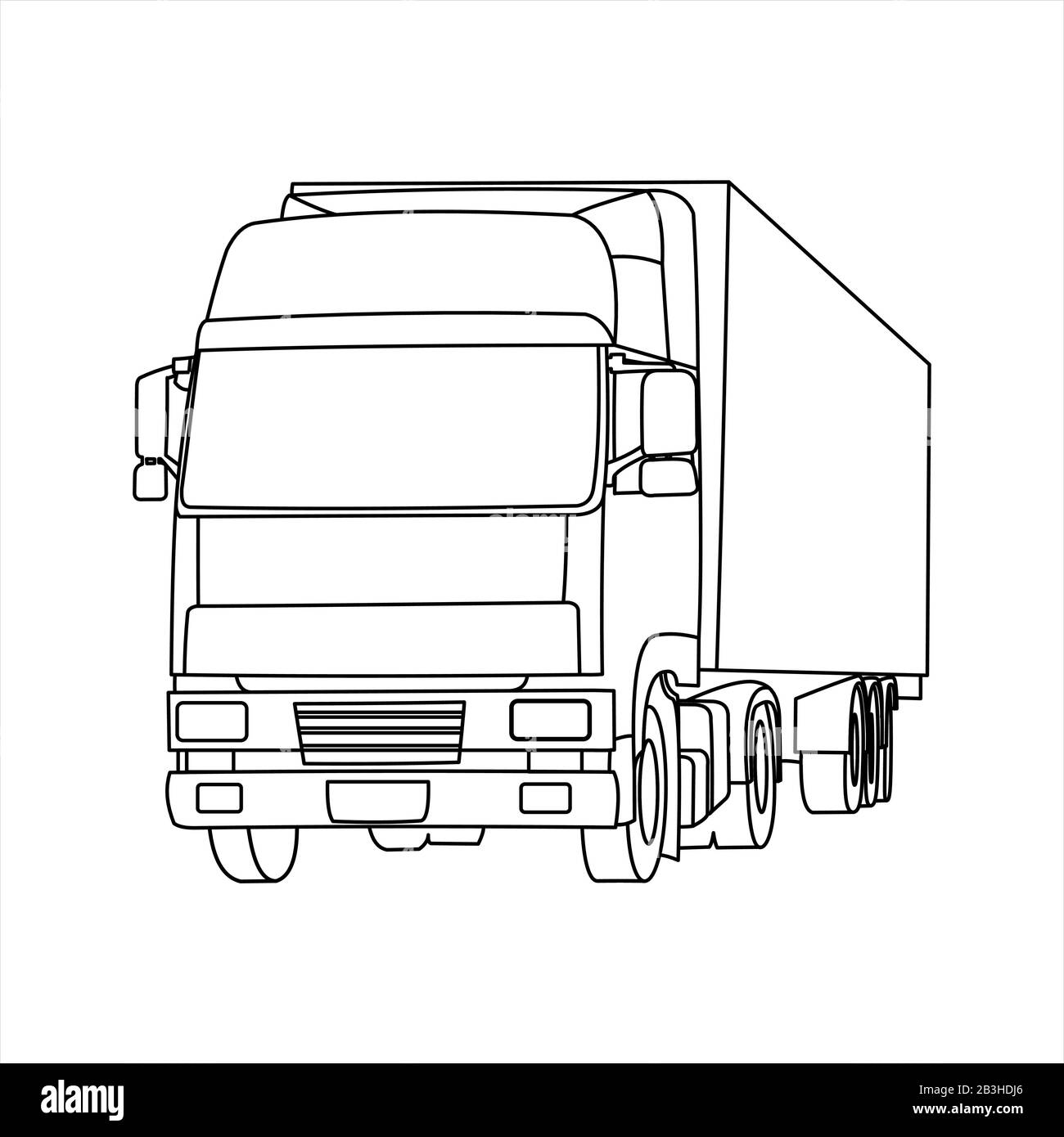 LKW-Anhänger mit Behälter. Vorderansicht. Ansicht von drei Quartalen. Stock Vektor