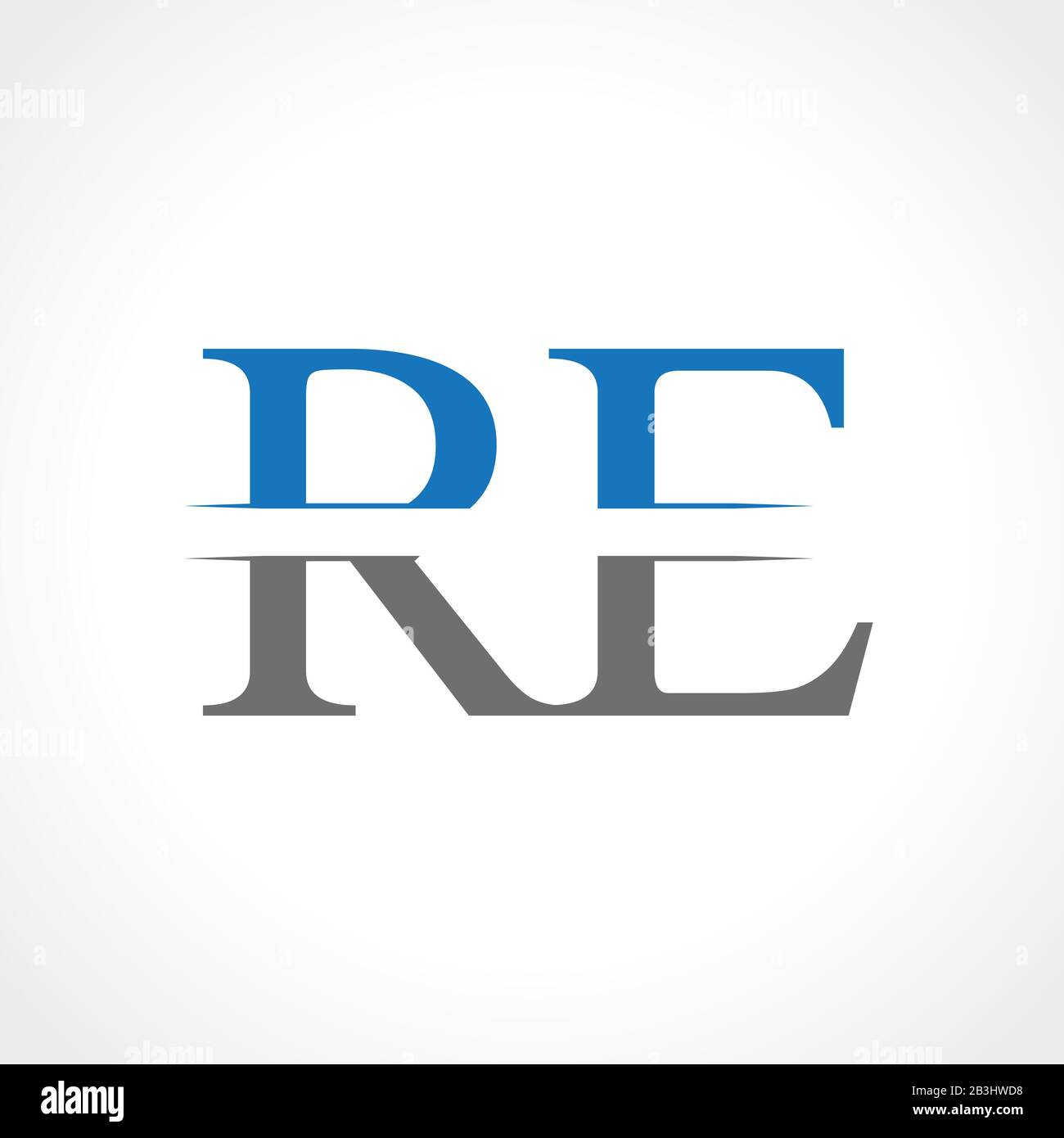 Vektorvorlage für abstraktes Letter-RE-Logo. Kreatives Design mit Blau- und Grautönen UND Logo für Buchstaben Stock Vektor
