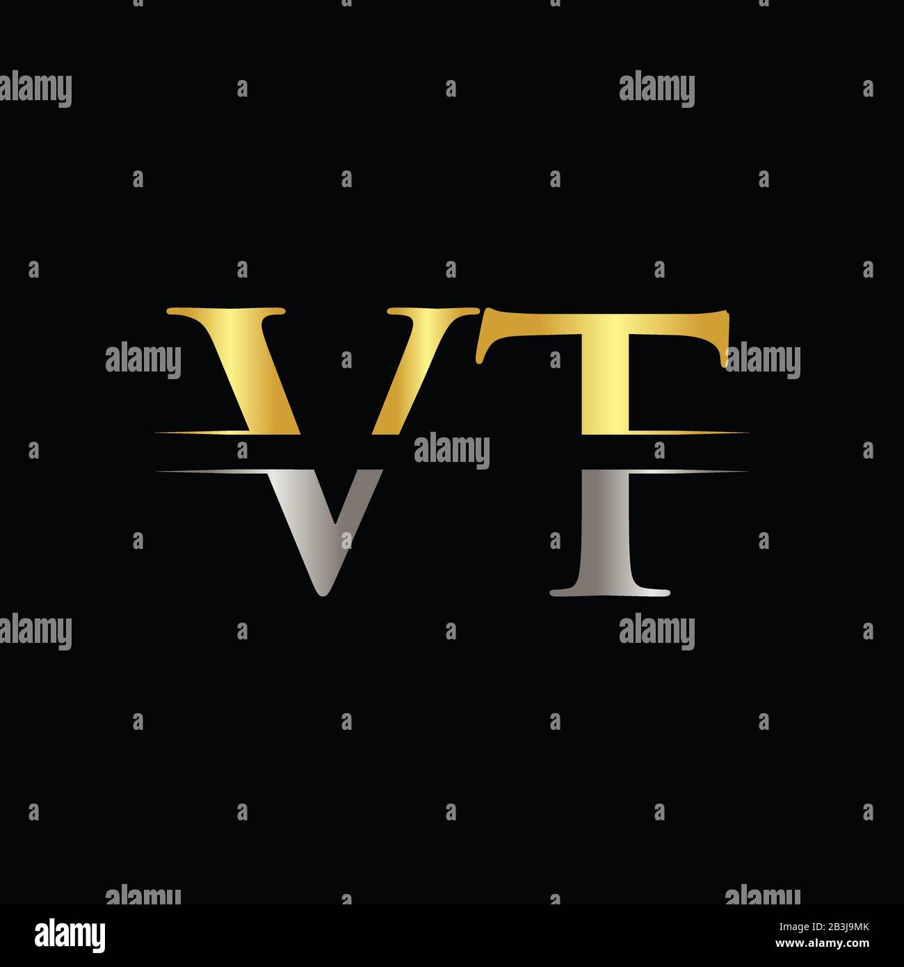 Vektor-Vorlage für das Creative Letter VT-Logo Mit Gold- und Silberfarbe. VT-Logo-Design Stock Vektor