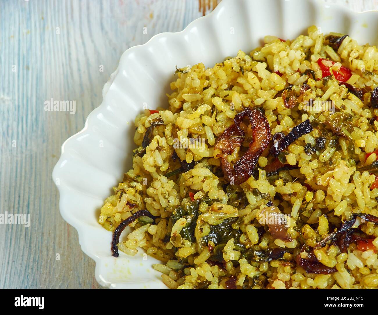 Charcuterie Fried Rice, Chinesisch-italienischer Masch-up von gebratenem Reis Stockfoto