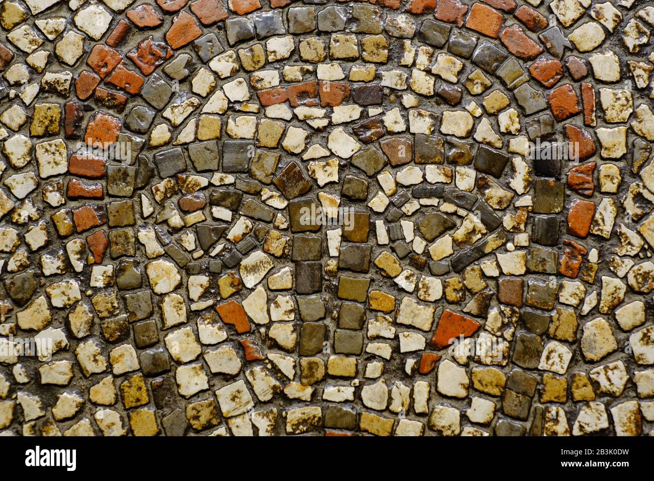 Kleiner Ausschnitt aus römischem Mosaikfußboden. Stockfoto