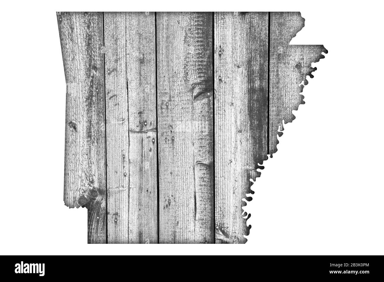 Karte von Arkansas auf verwittertes Holz Stockfoto
