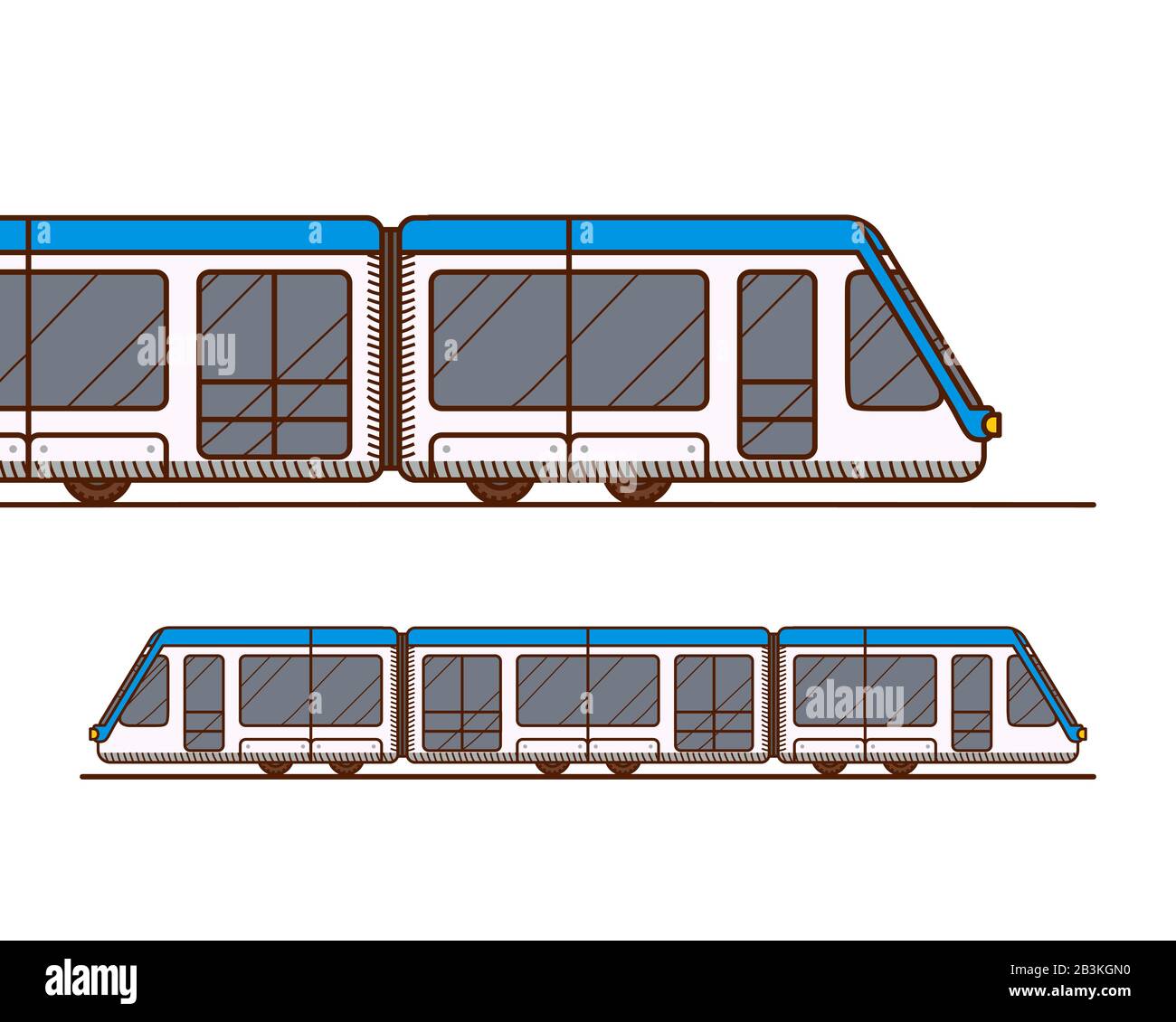 Moderner Hochgeschwindigkeitszug. Eisenbahnreisen und Eisenbahntourismus. U-Bahn oder U-Bahn isoliert auf weißem Hintergrund Stock Vektor