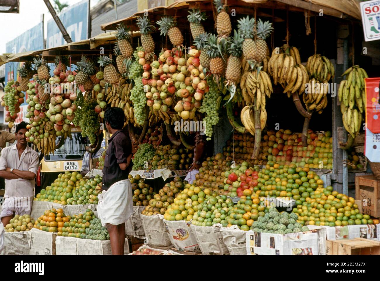 Obststall, Stall auf dem Markt, Cochin, kerala, Indien, Asien Stockfoto