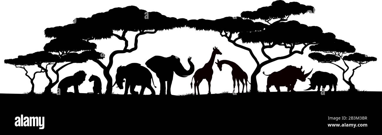 Tiersilhouetten Afrikanische Safari-Szene Stock Vektor