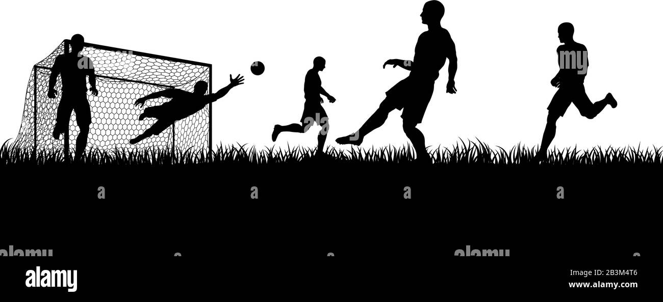 Fußball-Nationalspieler Silhouette Spielszene Stock Vektor