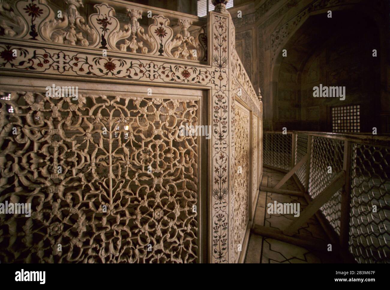 Im Inneren jali Werke von Taj mahal Seventh Wonder of The World, Agra, Uttar Pradesh, Indien, Asien Stockfoto