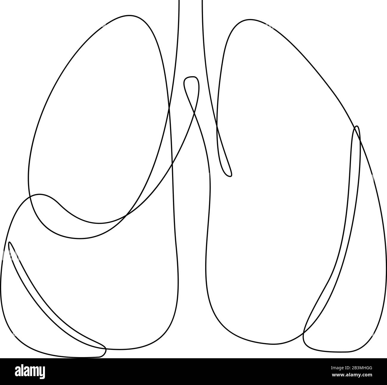 Eine durchgehende Linie kunst anatomischen menschlichen Lunge Silhouette. Gesunde Medizin gegen das Rauchen Konzept Design Weltnichtrauchertag Tuberkulose eine Sk Stock Vektor