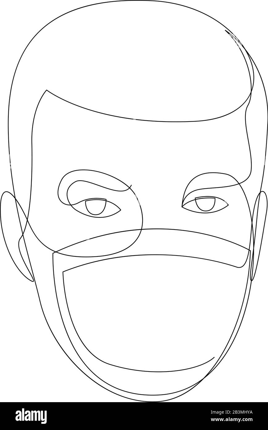 Eine medizinische Gesichtsmaske mit kontinuierlicher Linienzeichnung. Konzept des Coronavirus. Durchgehende Einzelperson in Maske eine Linie handgezeichnete Bildsilhouette. Stock Vektor