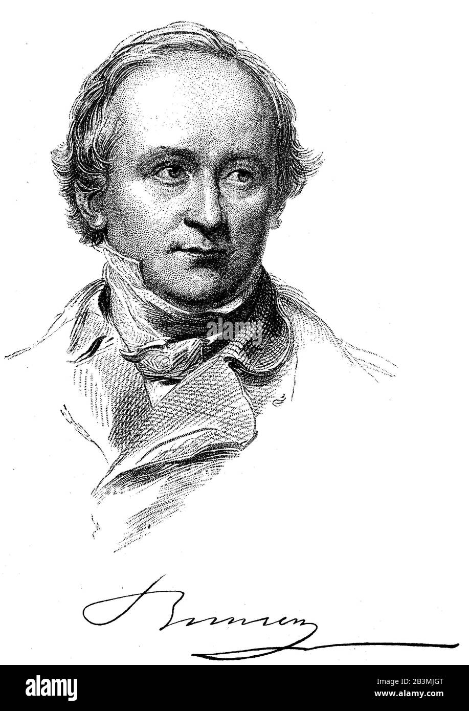 Christian Charles oder Karl Josias von Bunsen, 25. August 1701 - 28. November 1860, auch bekannt als Baron von Bunsen, war ein deutscher Diplomat und Gelehrter / Christian Charles oder Karl Josias von Bunsen, 25. August 1791 - 28. November 1860, auch bekannt als Baron von Bunsen, war ein deutscher Diplomat und Gelehrter, historisch, digital verbesserte Wiedergabe eines Originals aus dem 19. Jahrhundert / Digitale Produktion einer Originalanlage aus dem 19. Jahrhunderts Stockfoto