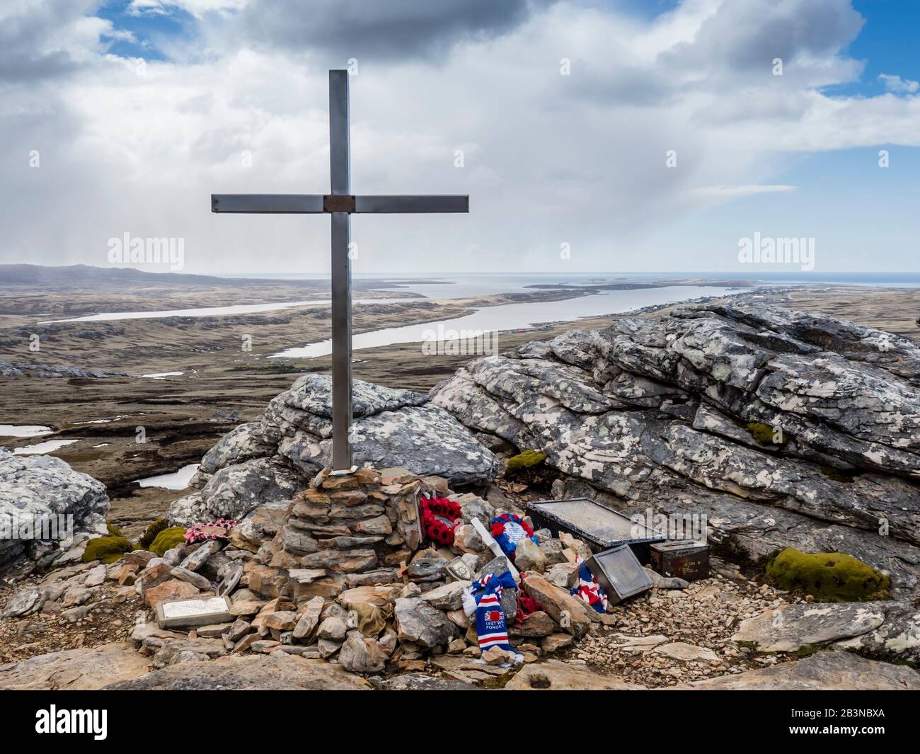 Scots Guards Memorial zur Schlacht am Tumbledown Mountain am 14. Juni 1982, Stanley, Falkland Islands, Südamerika Stockfoto