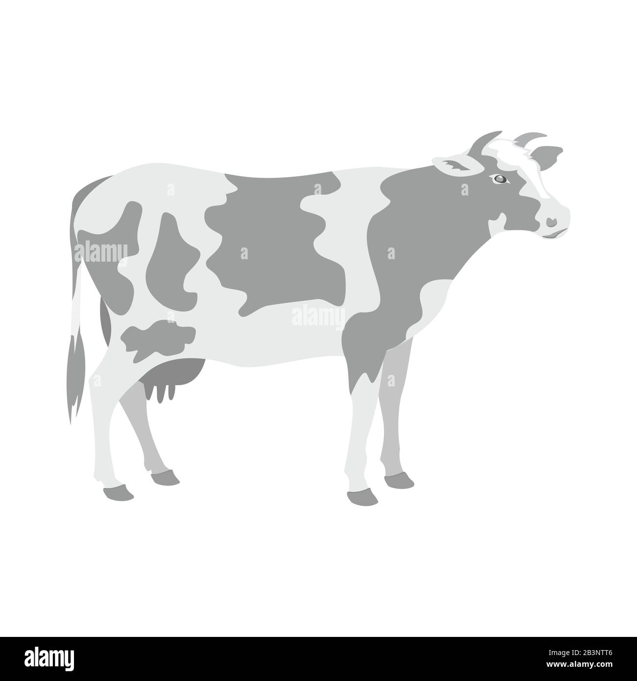 Kuh steht, Profil ansehen. Bauerntier, Rind, milchweißer Hintergrund isoliert Stock Vektor