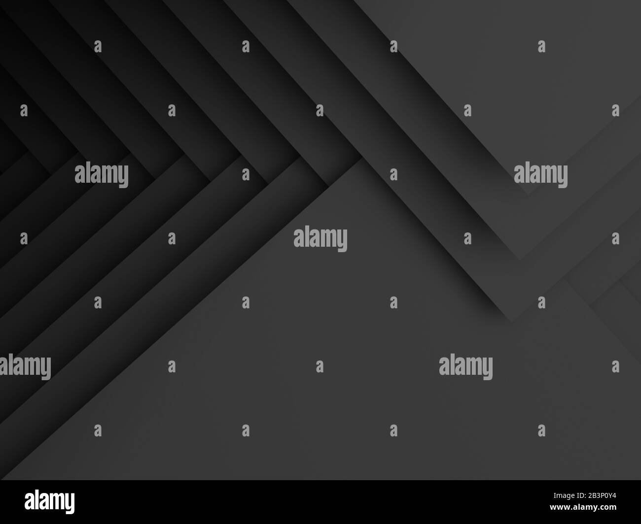 Minimalistischer schwarzer cg-Hintergrund, abstraktes geometrisches Muster von Ecken. 3D-Rendering-Abbildung Stockfoto
