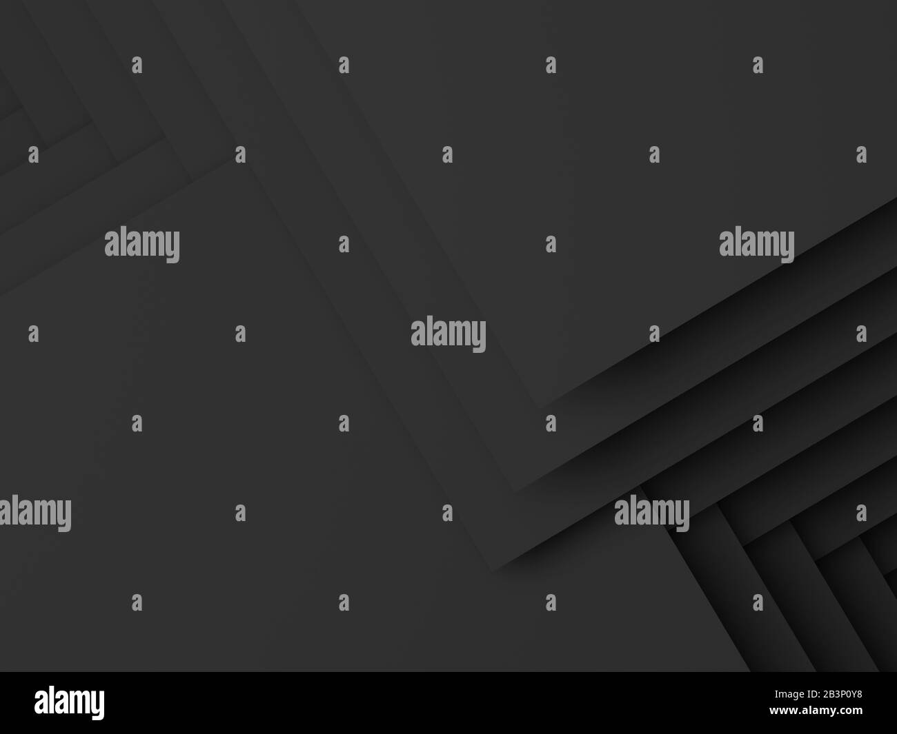 Minimaler schwarzer Hintergrund, abstraktes geometrisches Muster von Ecken. 3D-Rendering-Abbildung Stockfoto