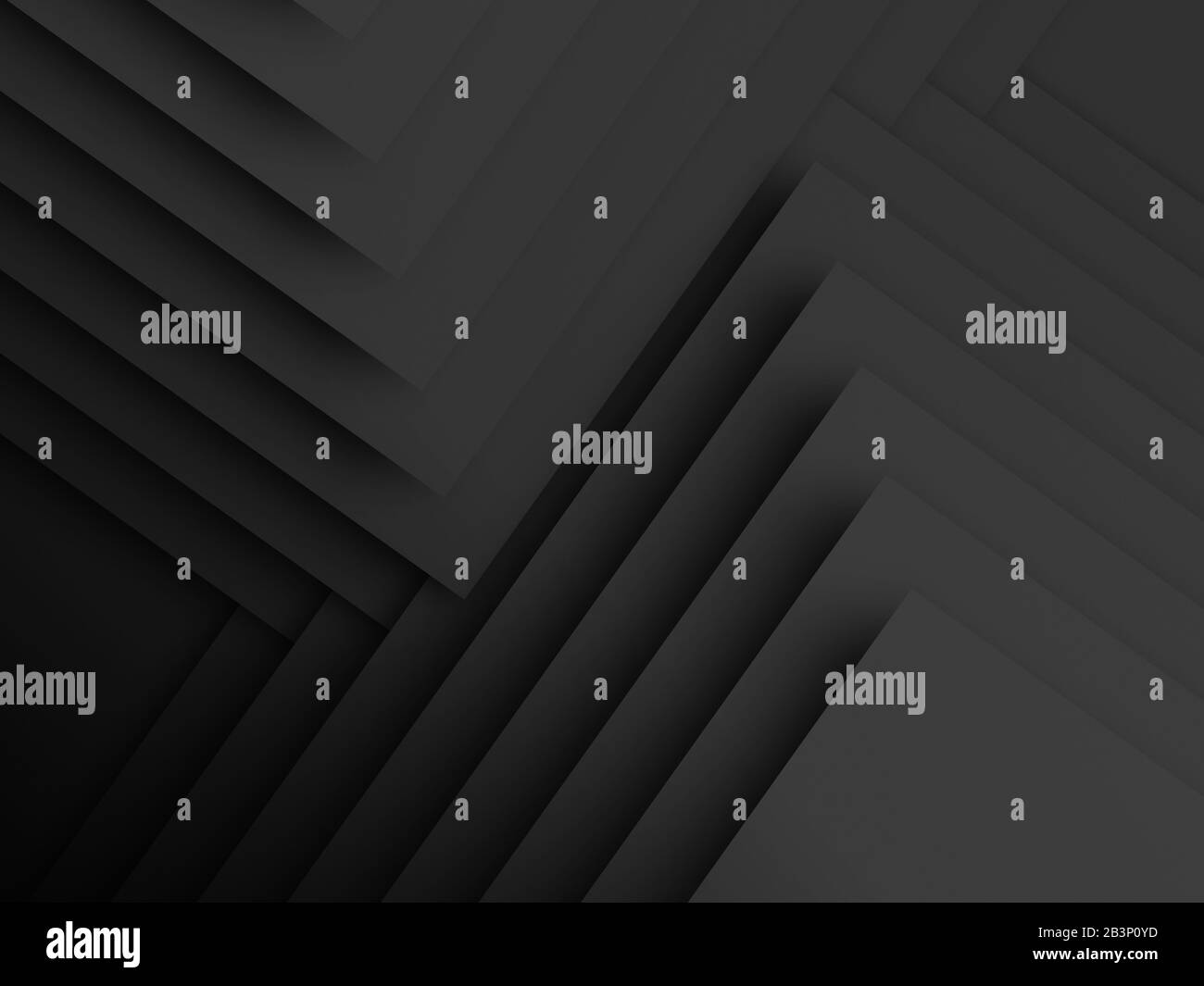 Minimalistischer schwarzer Hintergrund, abstraktes geometrisches Muster von Ecken. 3D-Rendering-Abbildung Stockfoto