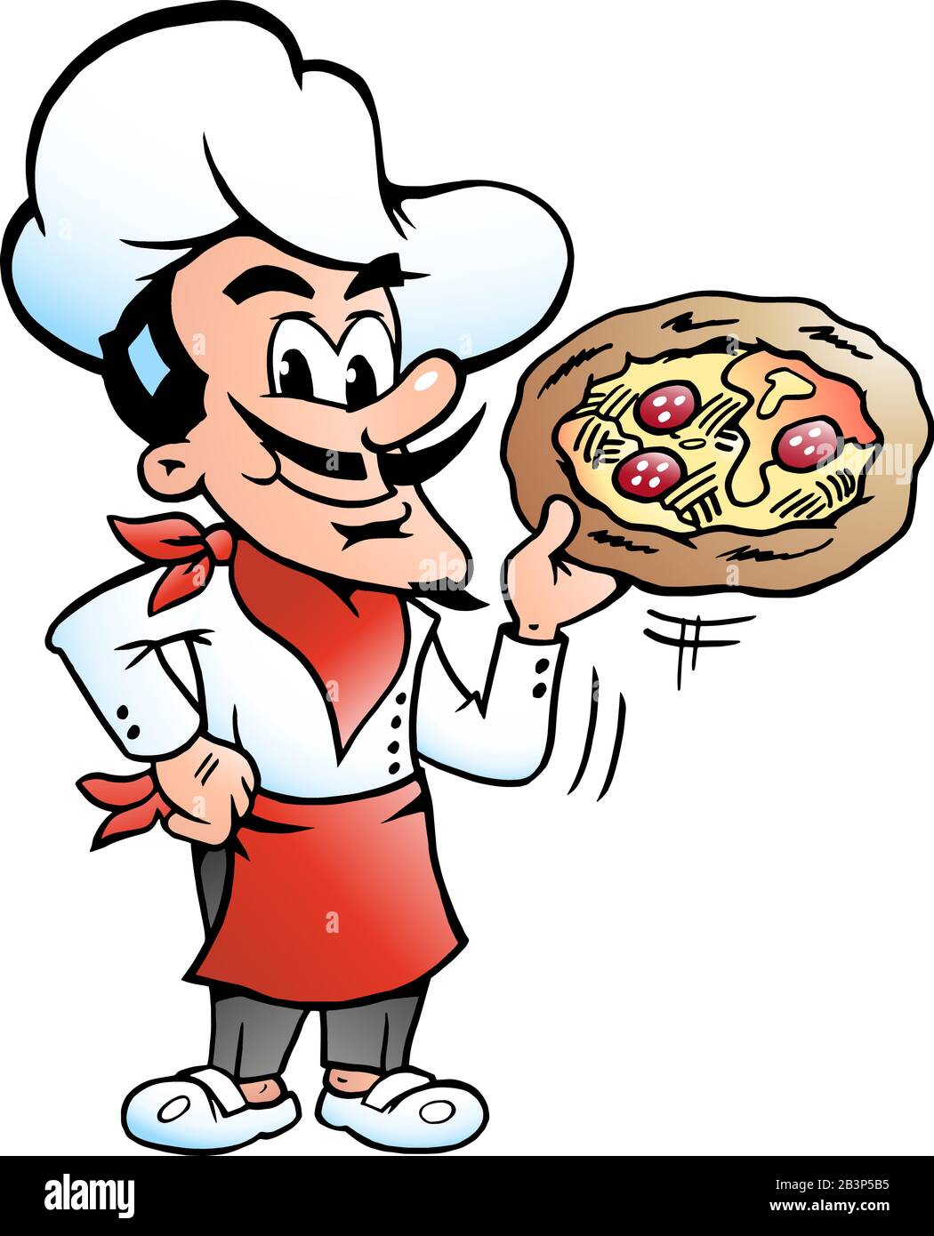 Vector Cartoon Illustration eines fröhlichen italienischen Pizza-Chefkochs Baker Stock Vektor