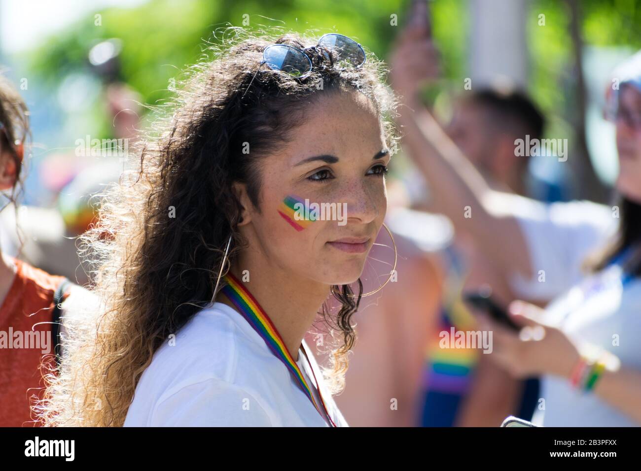 Ehrendes Porträt einer Frau auf der Toronto Pride Parade Juni 2019. Stockfoto