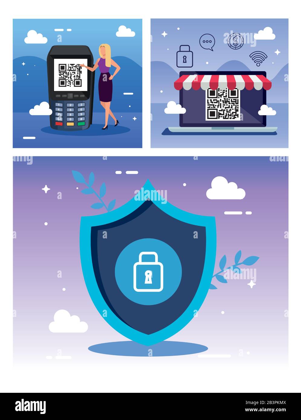 Poster des Scancodes qr mit Symbolen festlegen Stock Vektor