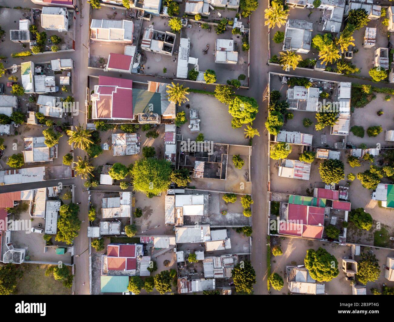 Luftaufnahme des Wohnteils Maputo, Zimpito, Hauptstadt Mosambiks Stockfoto