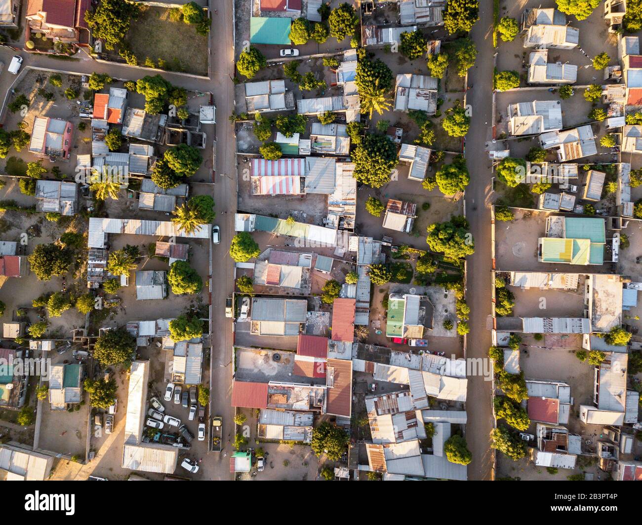 Luftaufnahme des Wohnteils Maputo, Zimpito, Hauptstadt Mosambiks Stockfoto