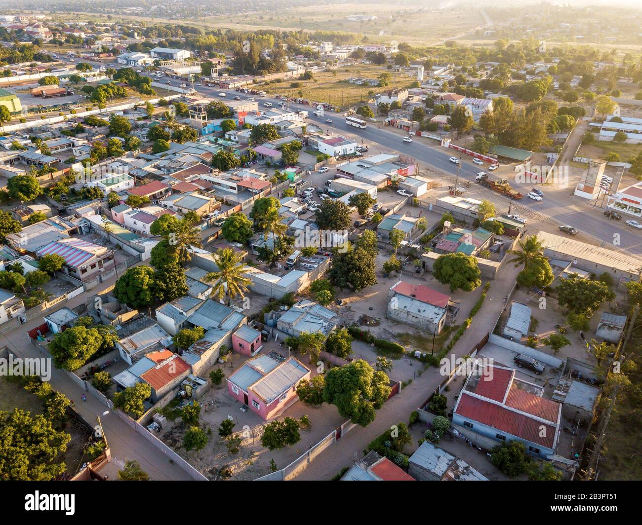 Luftaufnahme des Wohnteils Maputo, Zimpito, Hauptstadt Mosambiks Stockfoto
