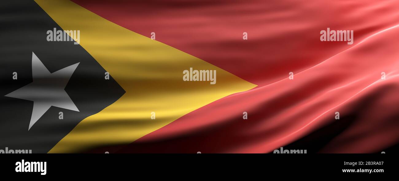 Leste-Symbol. Leste Nationalflaggen winken Texturhintergrund, Banner. 3D-Abbildung Stockfoto