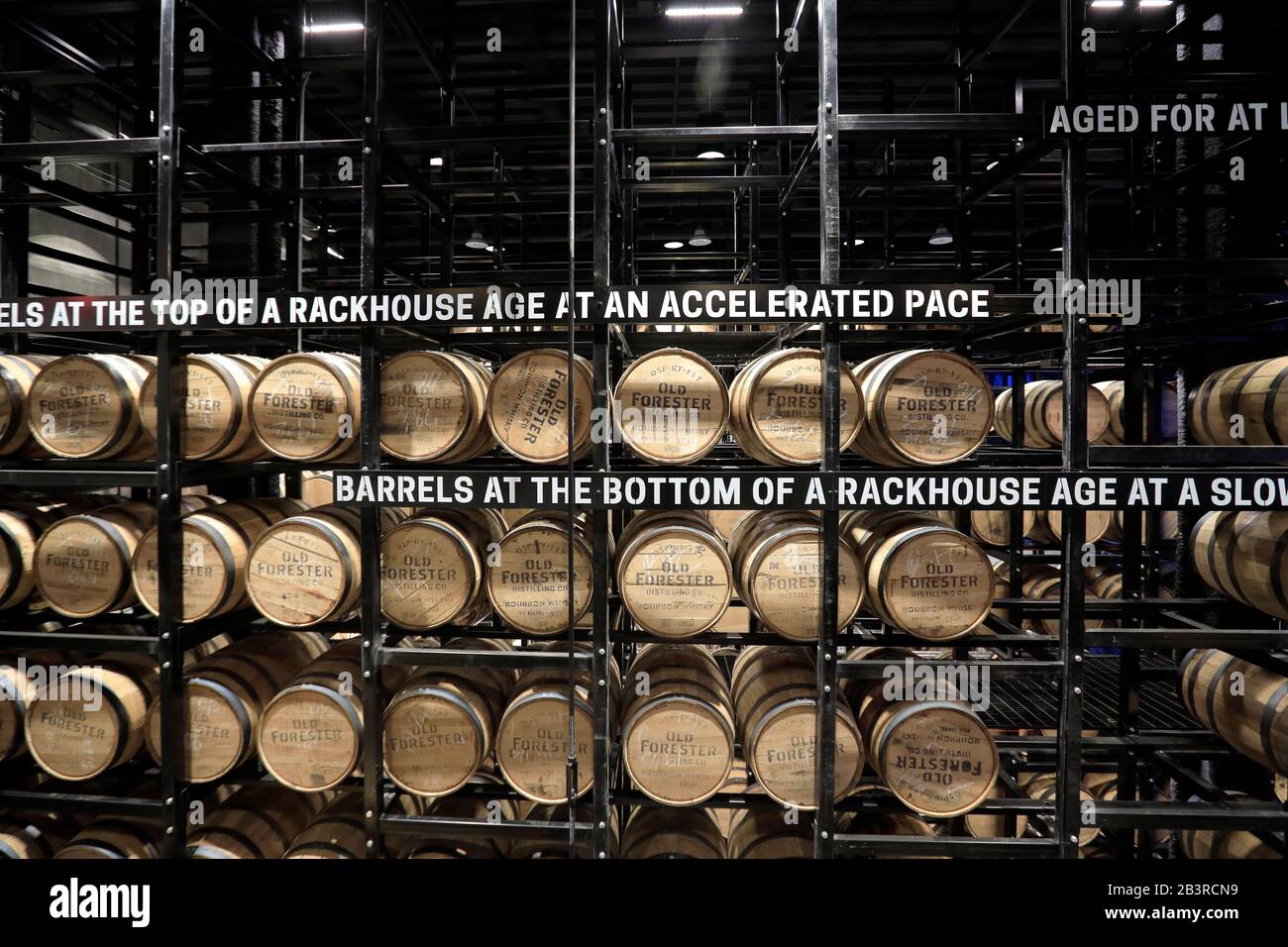 Rack House Bourbon Whiskey Warehouse of Old Forester Destilling Co in Whiskey Row.Louisville.Kentucky.USA Stockfoto