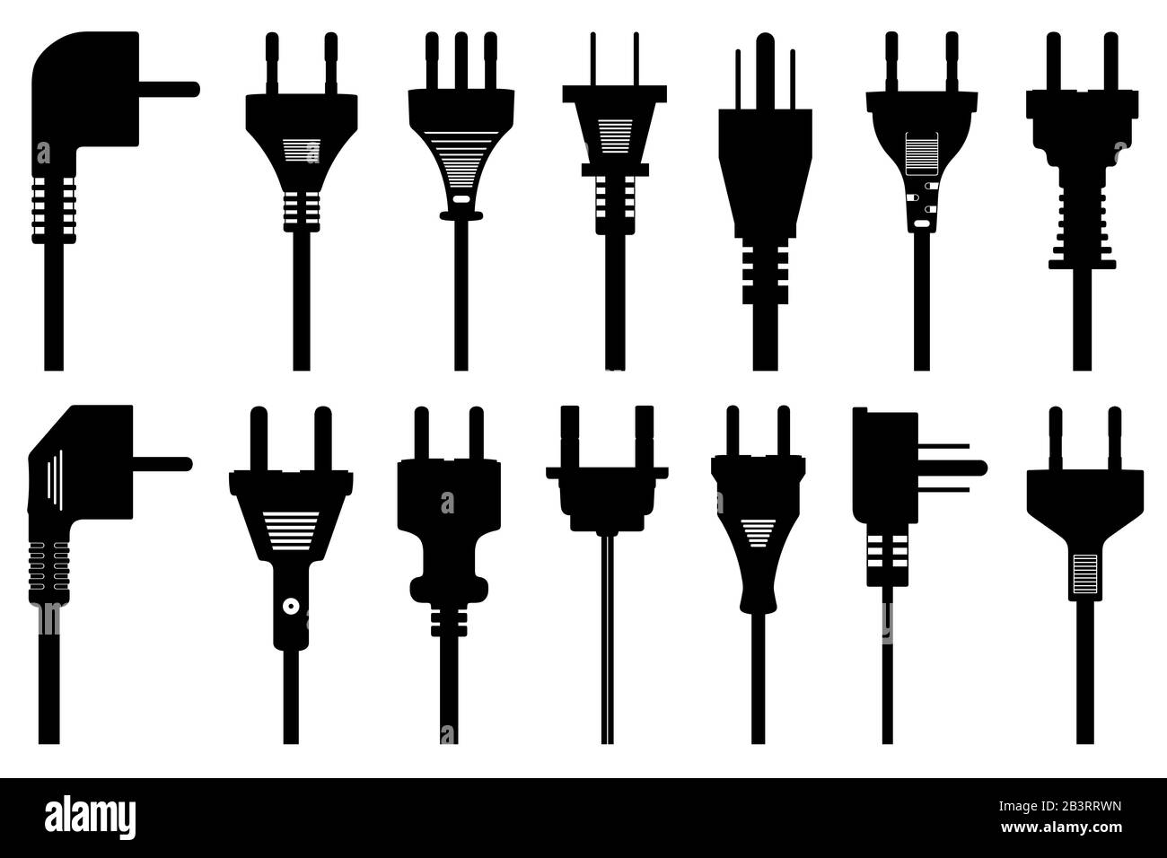 Satz von verschiedene Stecker, isoliert auf weiss Stockfoto