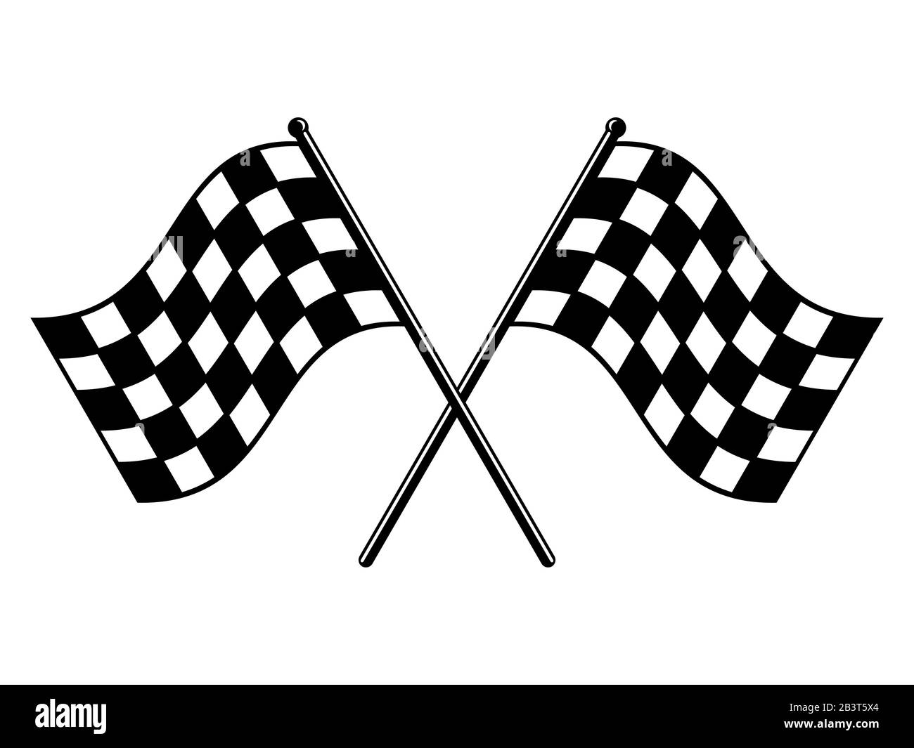 Karierte Flags. Schwarz-weiße Rassenfahne. Symbol für gerippte, gekreuzte Markierung beenden oder starten. Motorsport-Symbol oder Auto-Rennsymbol auf weißem Hintergrund. Letzte Runde Stock Vektor