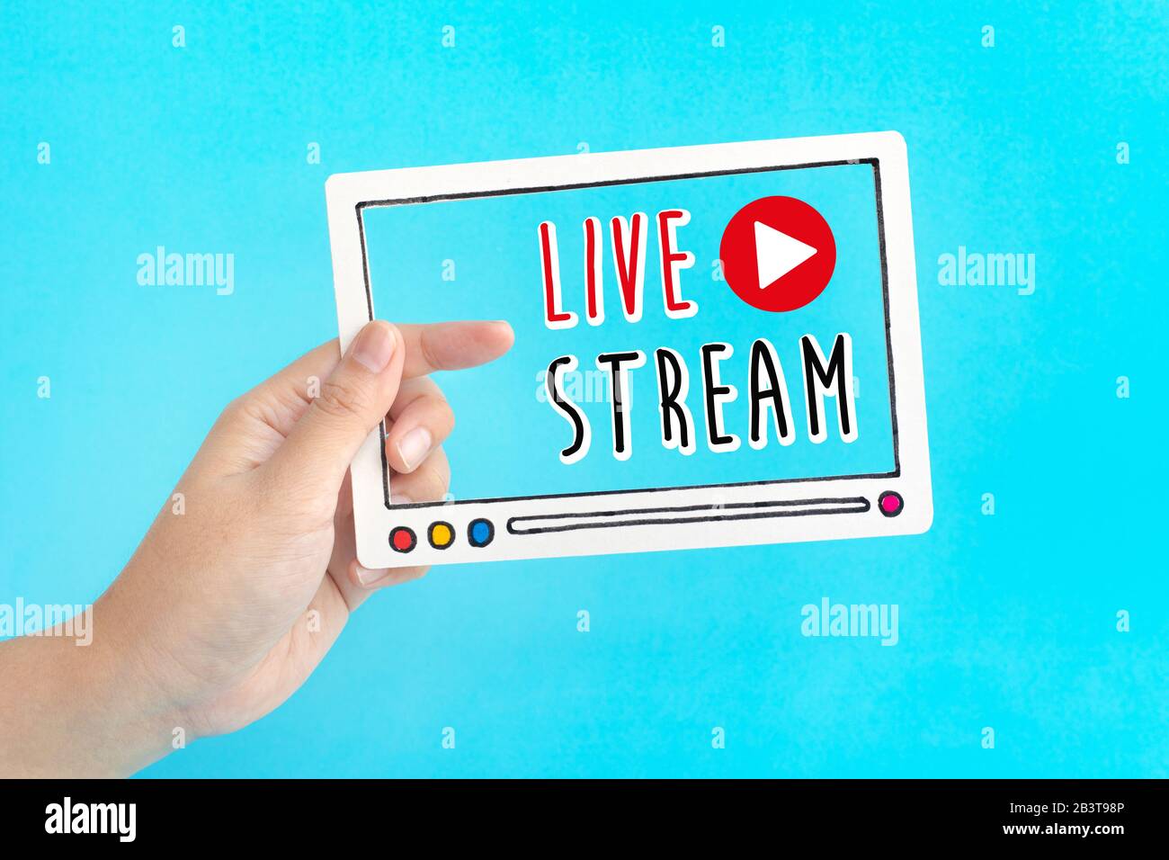 Live-Streaming- oder Online-Entertainment-Konzepte mit weiblichem Video Fram. Film, Broadcast-Gerät Stockfoto