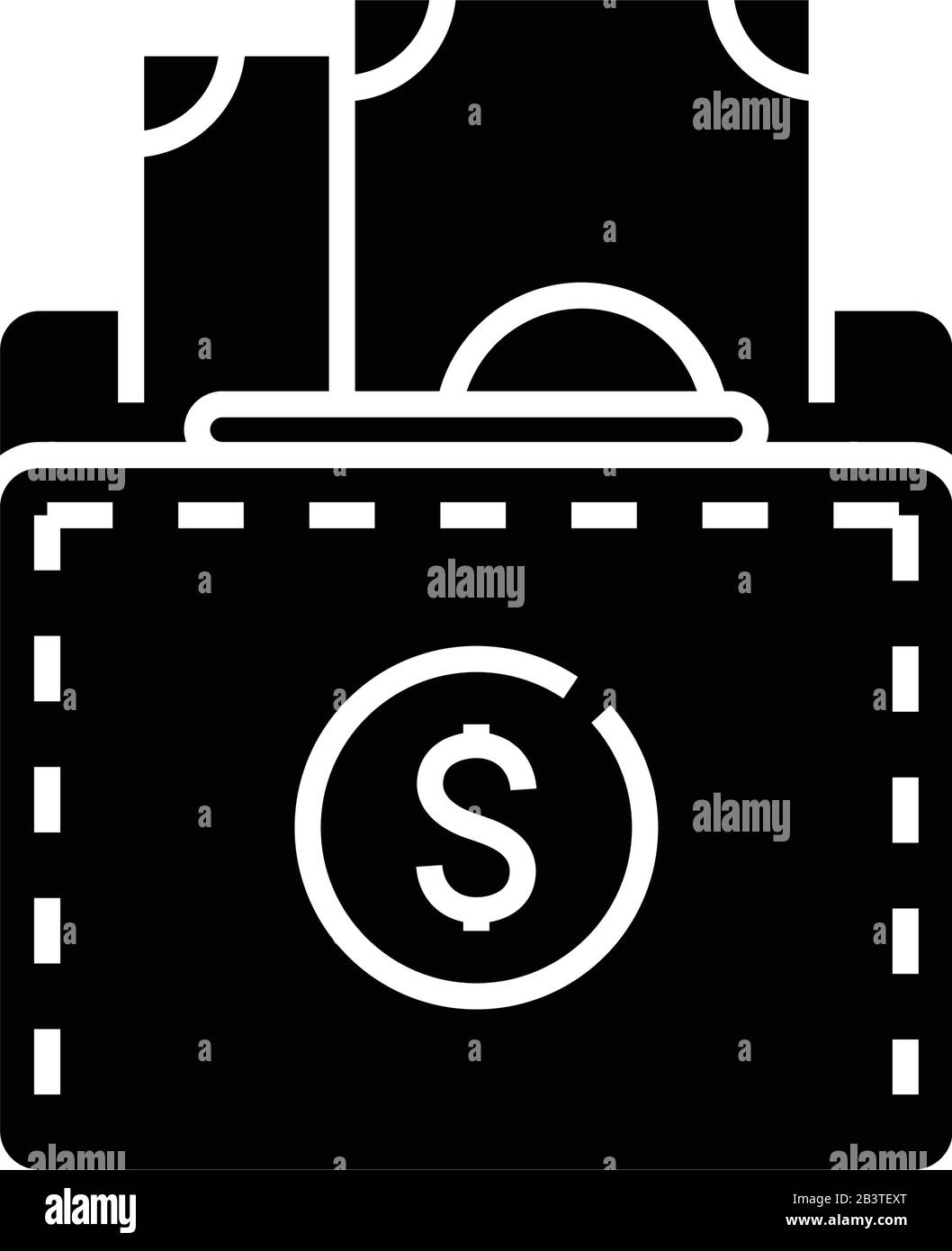 Symbol für das Empfangen von Einkünften schwarz, Konzeptabbildung, Symbol für die Vektorebene, Glyph-Zeichen. Stock Vektor