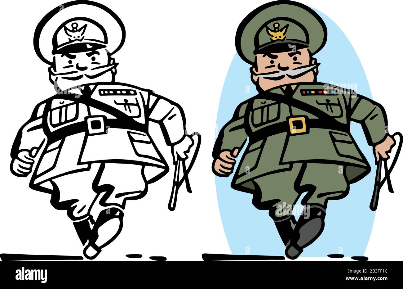 Eine Karikatur eines Armeegenerals der zweiten Ära in Uniform. Stock Vektor