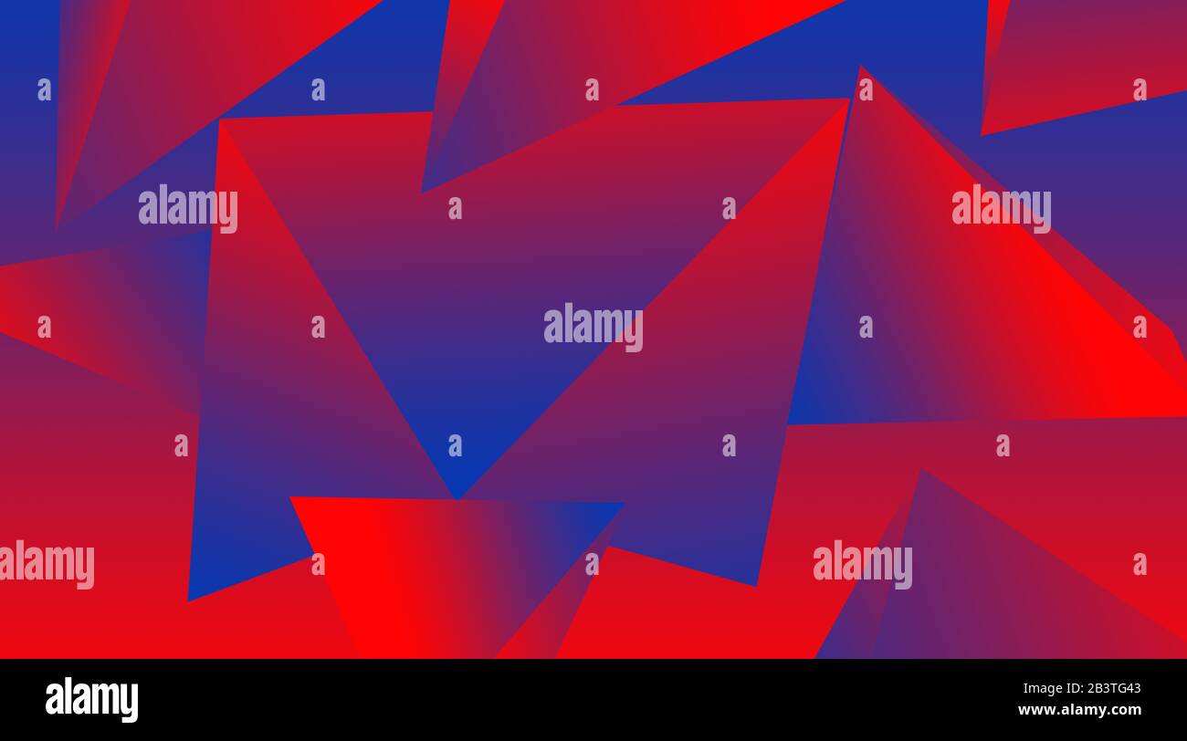 Verlauf mit abstraktem Hintergrund. Geometrisches Muster. Rot und blau. Digitale Zeichnung. Dekorelement. Polygonale Abbildung. Abstrakte geometrische Form Stockfoto