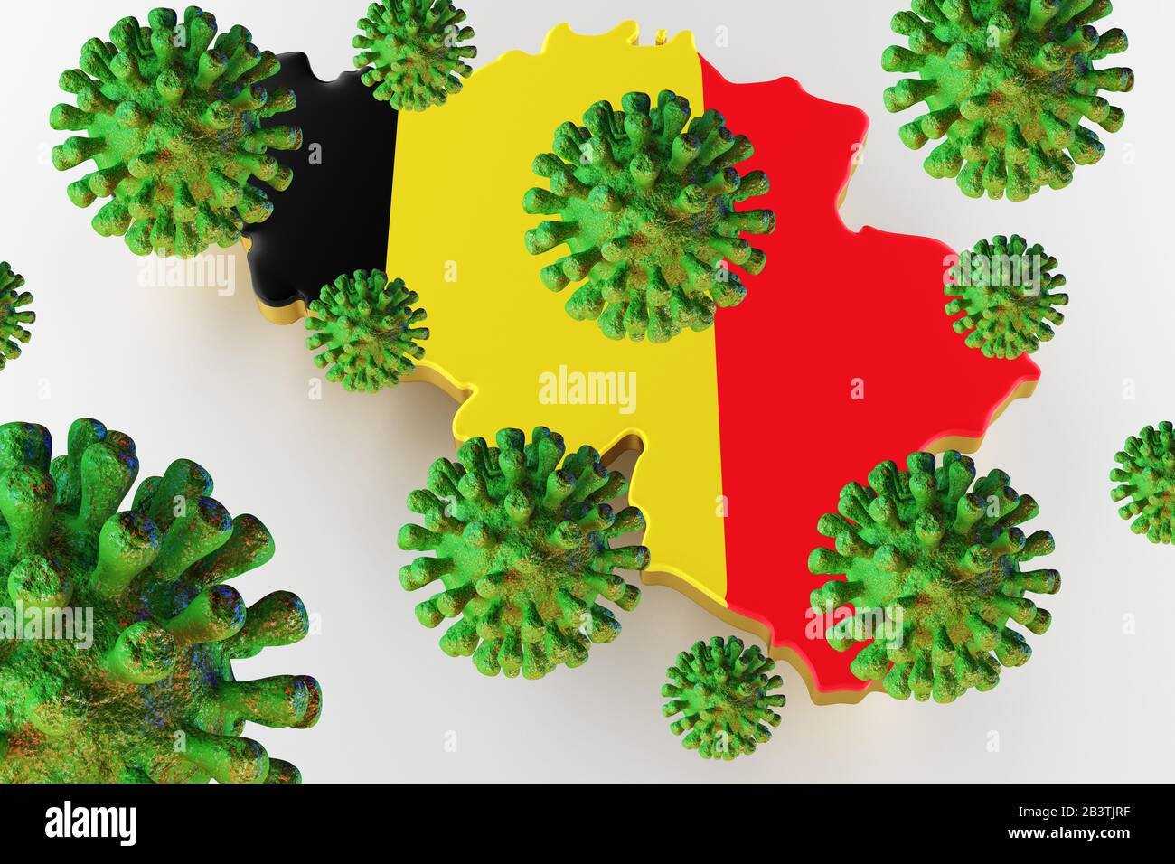 Virus 2019-ncov, Flur oder Coronavirus mit Belgien-Karte. Coronavirus aus china. 3D-Rendering Stockfoto