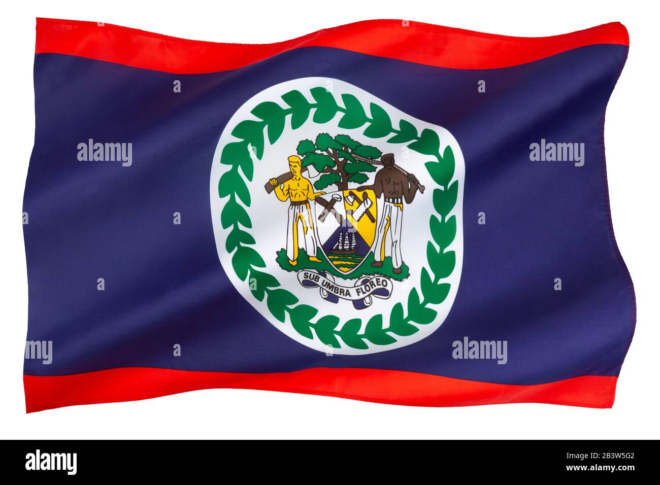 Die Flagge Belizes - angenommen am 21. September 1981, dem Tag, an dem Belize unabhängig wurde. Stockfoto