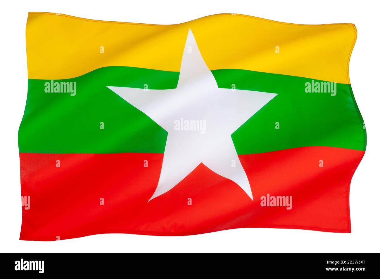 Die aktuelle Flagge Myanmars (auch Burma genannt) wurde am 21. Oktober 2010 als Ersatz für die seit 1974 verwendete frühere Flagge verabschiedet. Stockfoto