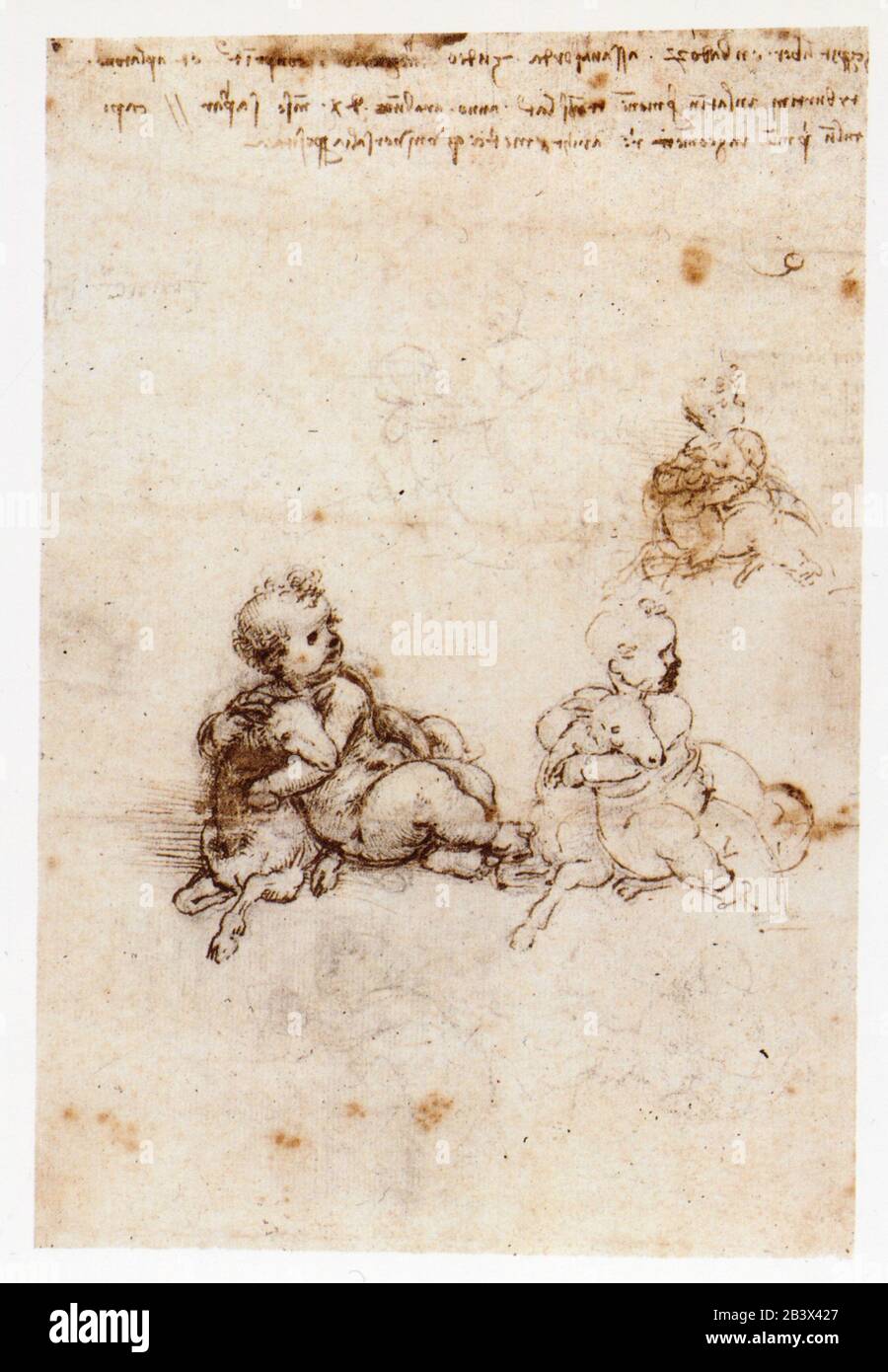 Leonardo da Vinci. Untersuchungen über ein Kind mit einem Lamm. 1497-1500 Stockfoto