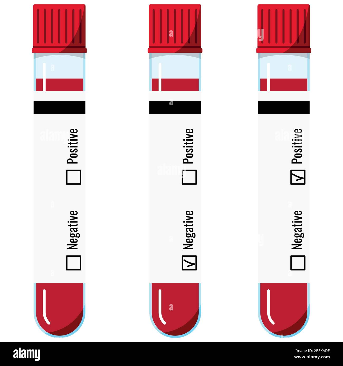 Blutproben in Kunststoff-Reagenzgläsern mit Mützenvektor-Symbol-Set Stock Vektor