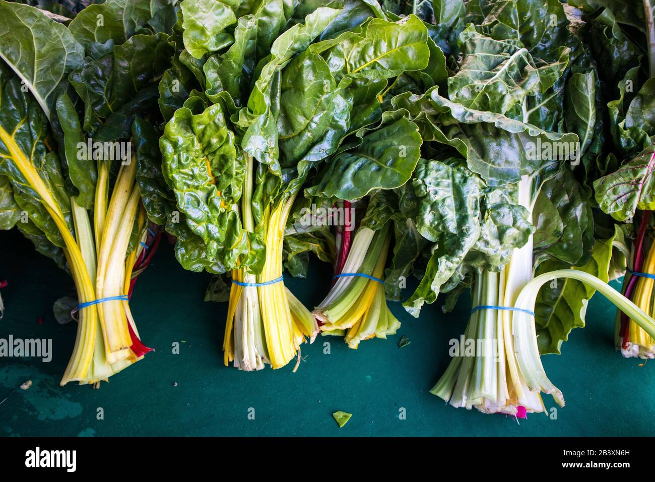 Bunches Regenbogenchard auf dem Markt. Stockfoto