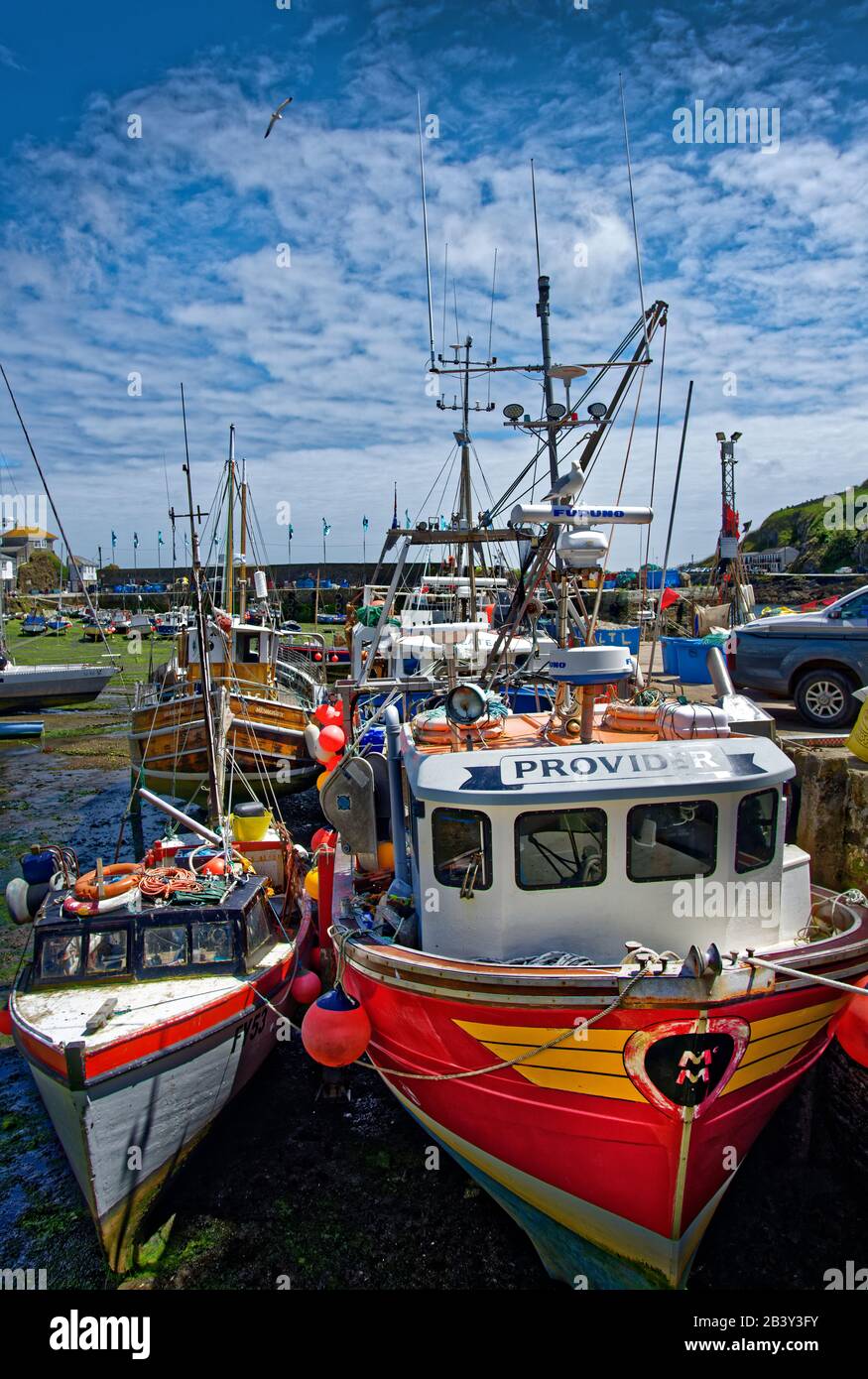 Mevagissey, dessen Name in Cornish Lannvorek ist, ist ein Dorf und Fischerhafen und eine zivile Gemeinde in Cornwall, England. Stockfoto