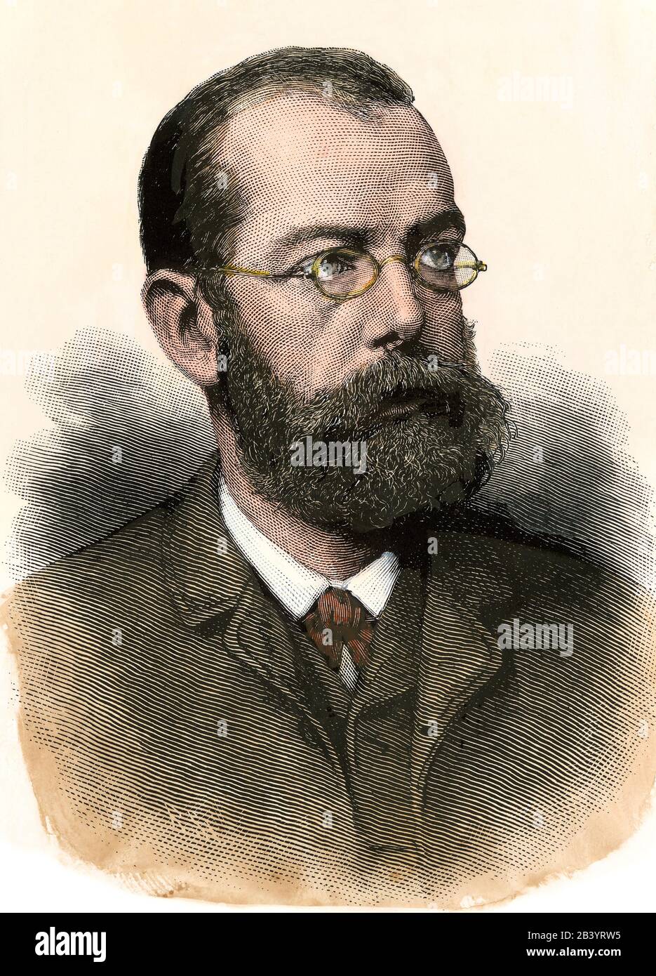 Bakteriologe Robert Koch in den 1880er Jahren. Handfarbener Holzschnitt Stockfoto
