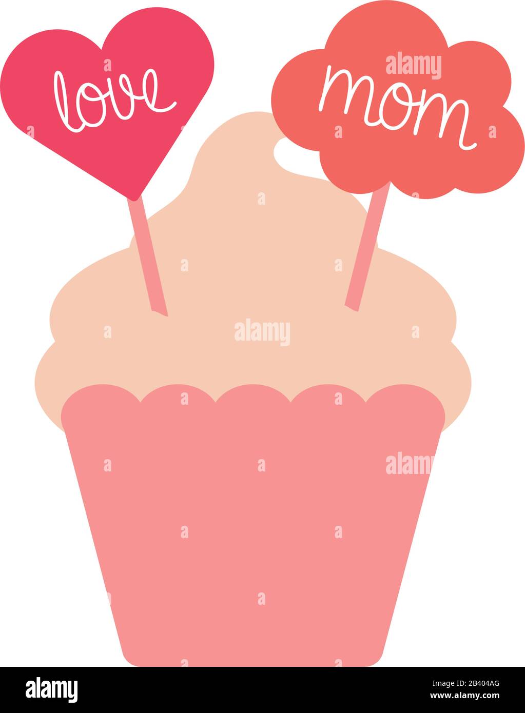 Mama Label im Cupcake flaches Design mit Symbolen, Happy Mothers Day Liebe Beziehung Dekoration Begrüßung und Einladung Thema Vector Illustration Stock Vektor