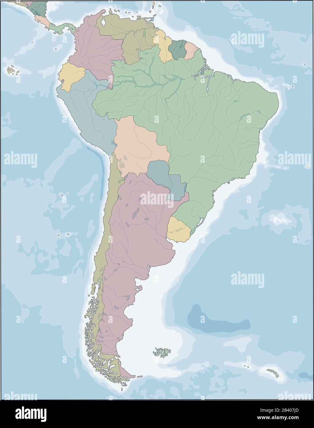 Karte des südamerikanischen Kontinents mit Ländern Stock Vektor