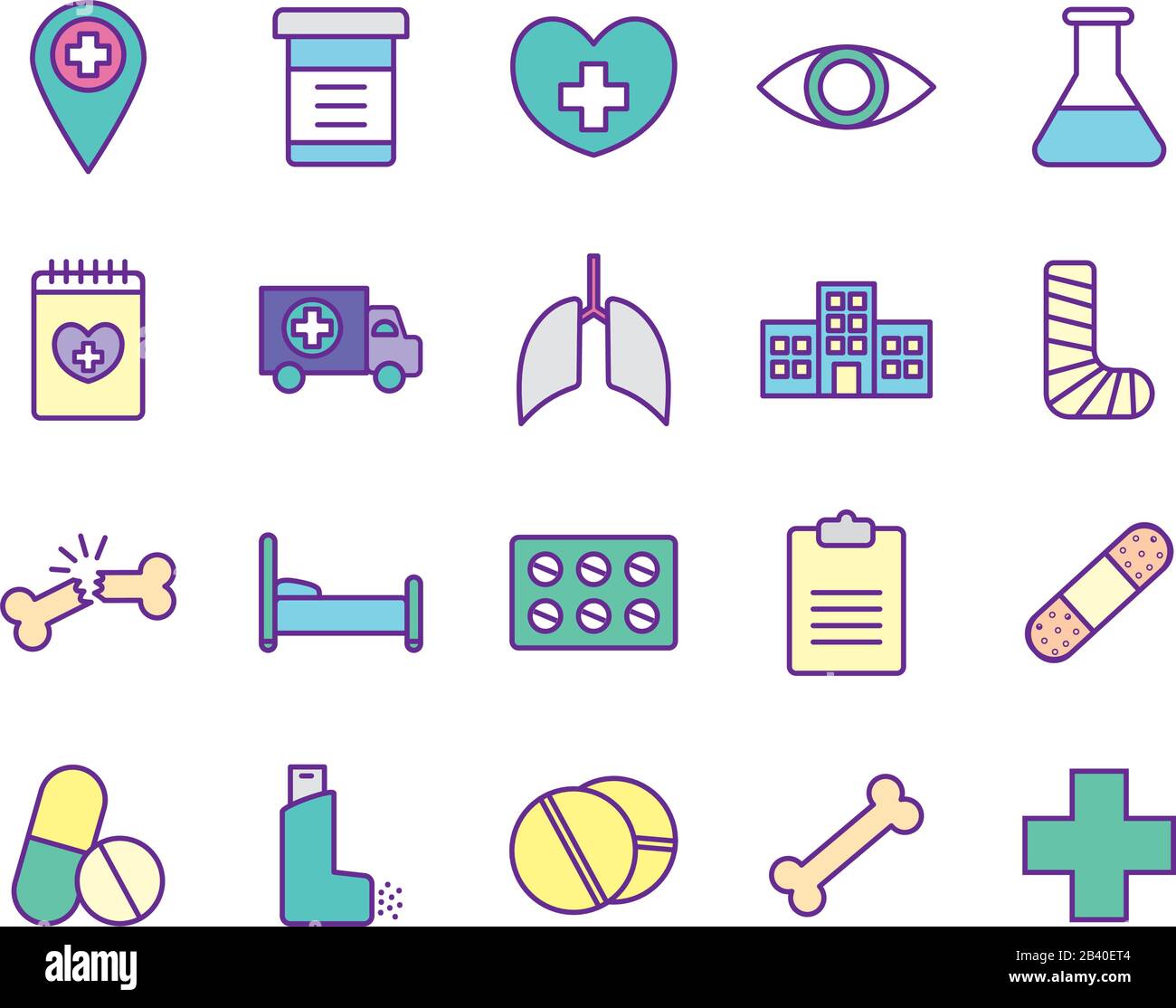 Symbol für medizinische Linie und Füllmethode setzt Vektordesign Stock Vektor