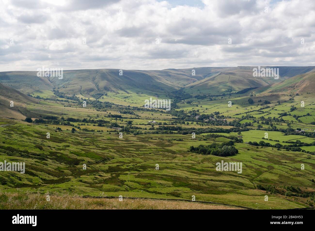 Peak District National Park Vale of Edale in Derbyshire Scenic Landscape, England Großbritannien, britische Landschaft Pennine Hills Moorland Stockfoto