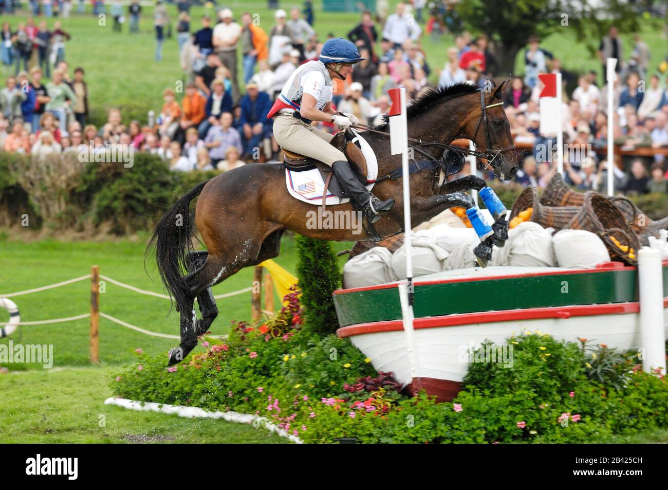 Karen O'Connor (USA) Upstage Reiten - Weltreiterspiele Aachen - 26. August 2006, Eventing Cross Country Stockfoto