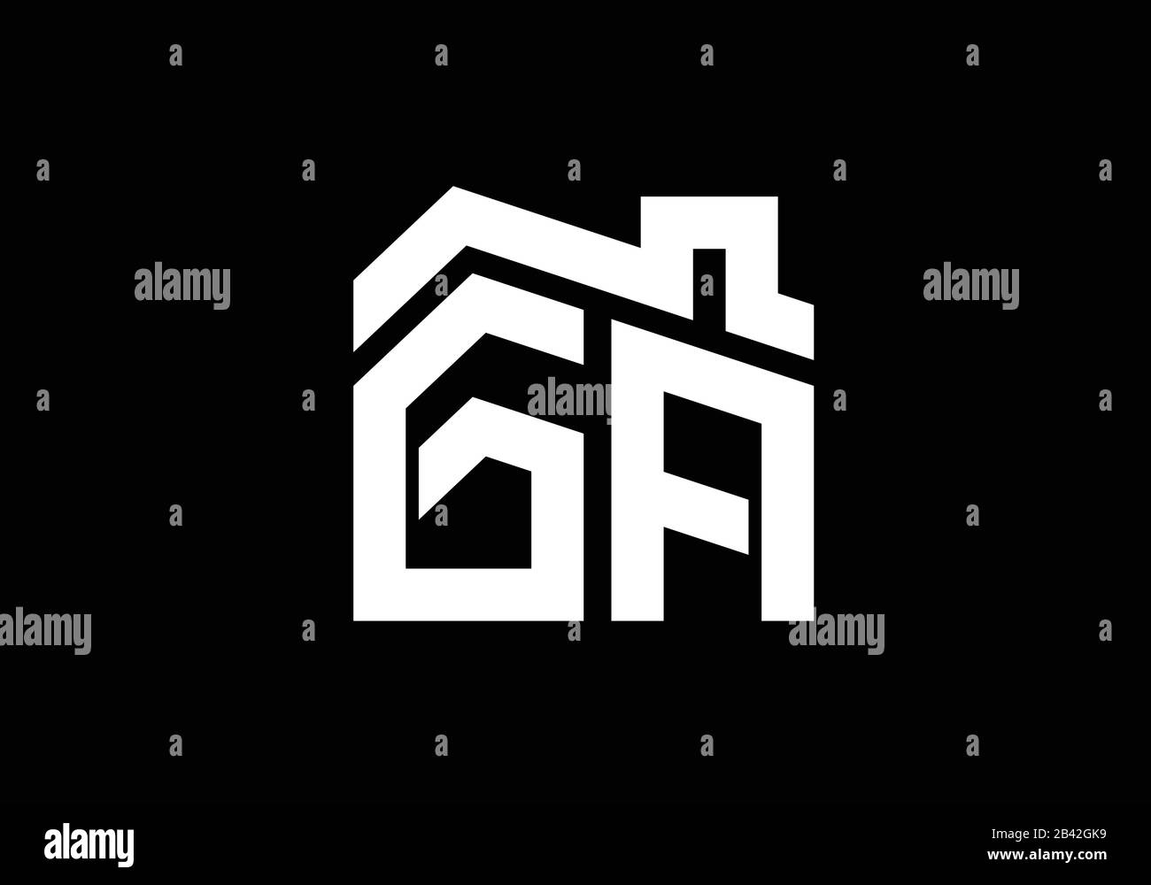 Anfangsbuchstabe G und A mit dem Dach. Design des Immobilienlogos. Stock Vektor