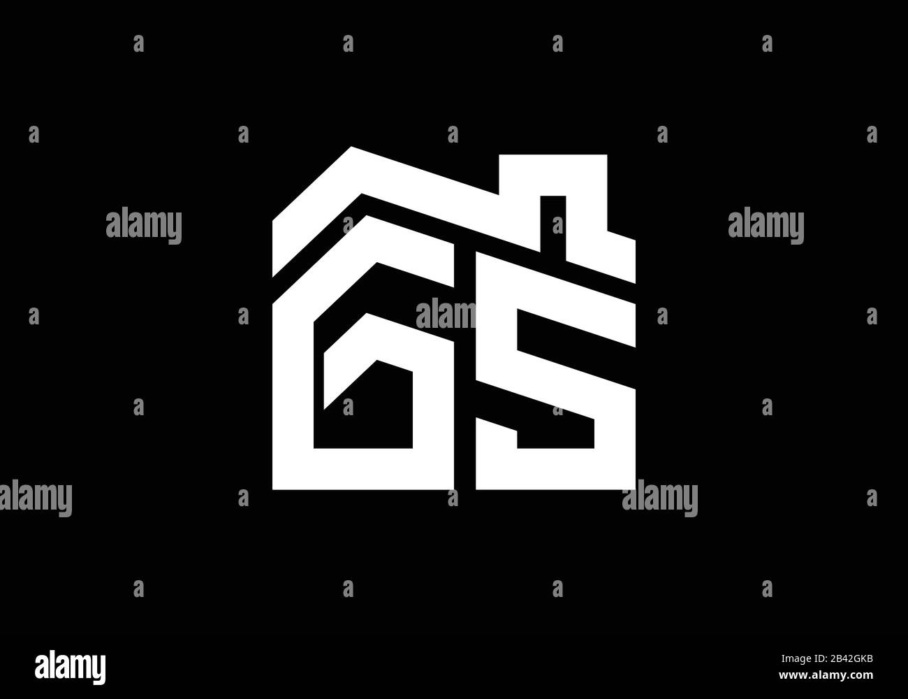 Anfangsbuchstaben G und S mit dem Dach. Design des Immobilienlogos. Stock Vektor