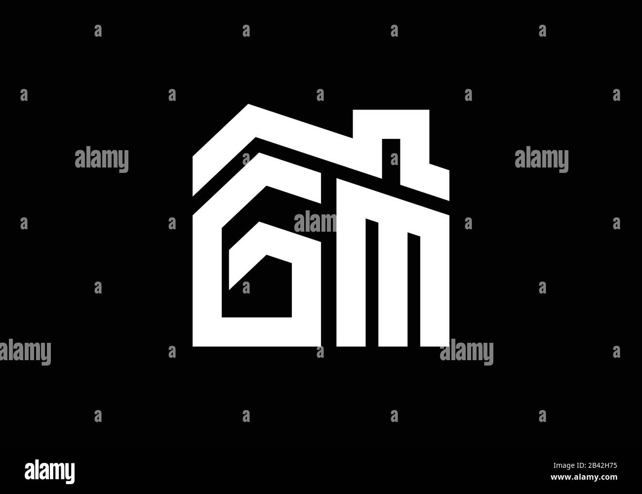 Anfangsbuchstaben G und M mit dem Dach. Design des Immobilienlogos. Stock Vektor